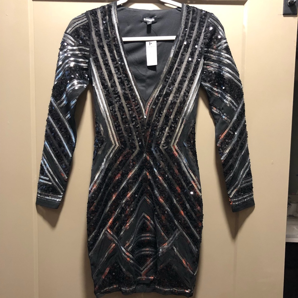 Express Fully Sequined Bodycon Dress w/ plunge